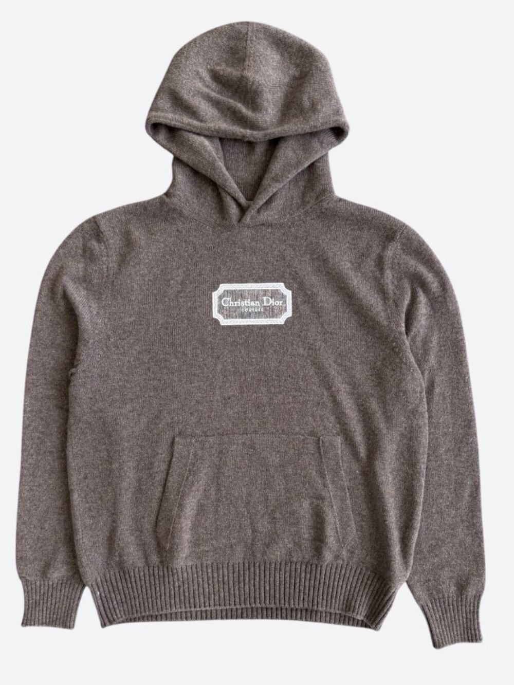 Dior Brown & White Couture Embroidered Logo Cashmere Hoodie